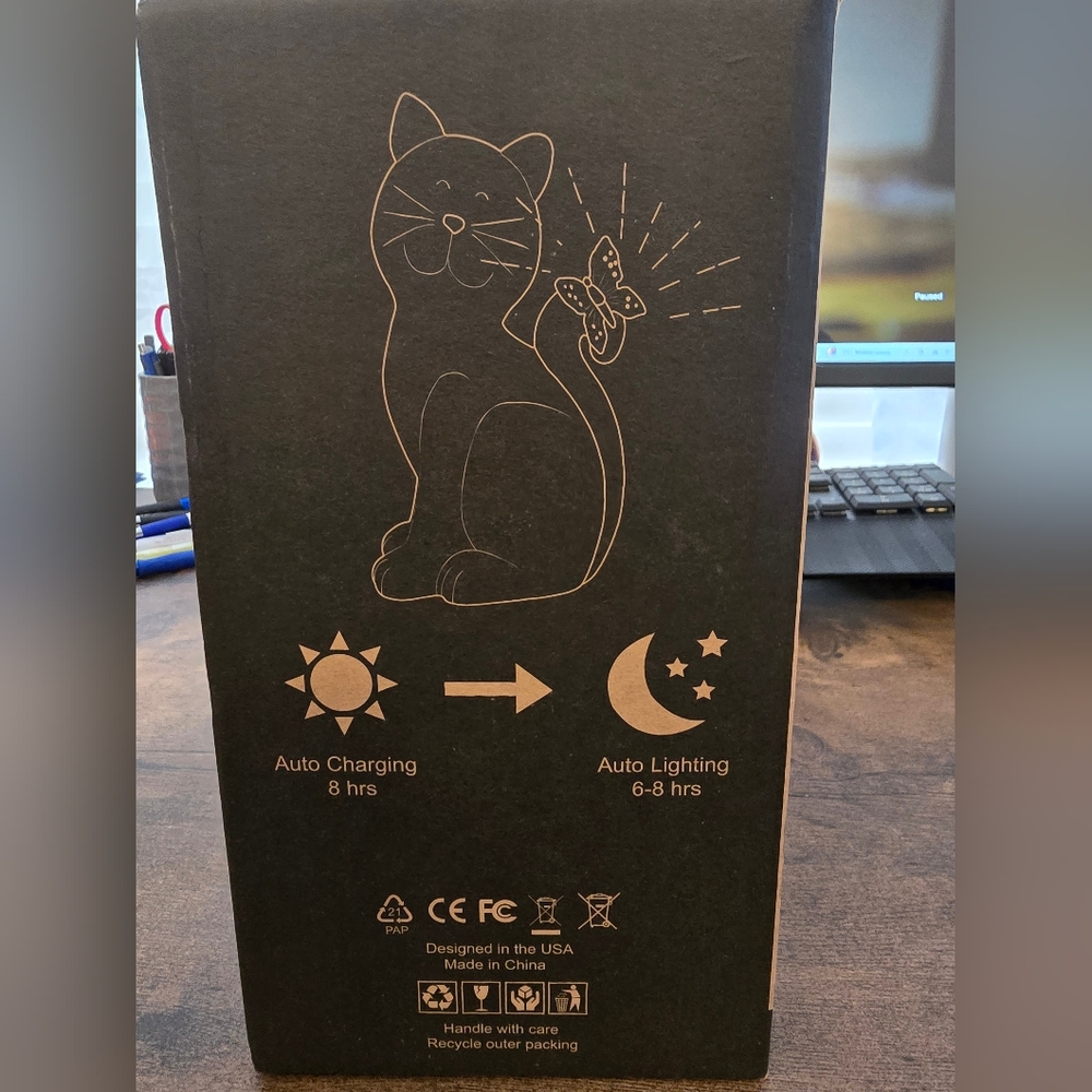 Solar Cat Statue - Gray - Picture 2 of 4
